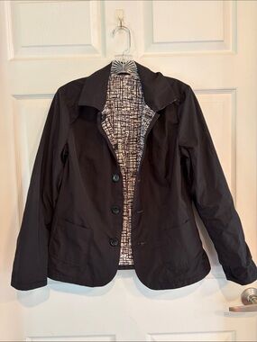 Women's Black and White Reversible Button-Front Nylon Windbreaker Jacket